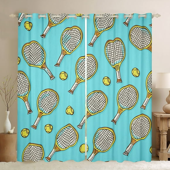 YST Tennis Print Curtains Tennis Racket Blackout Curtains for Kids Teens, Ball Sport Curtains & Drapes Sports Game Bedroom Curtains, Tennis Theme Window Treatments