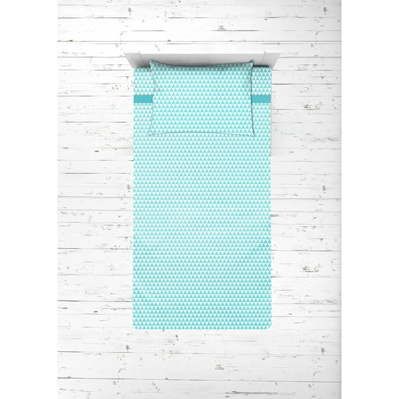 Bacati Aztec Aqua/Navy 3-Piece 100% Cotton Muslin Toddler Bedding Sheet Set, Triangles