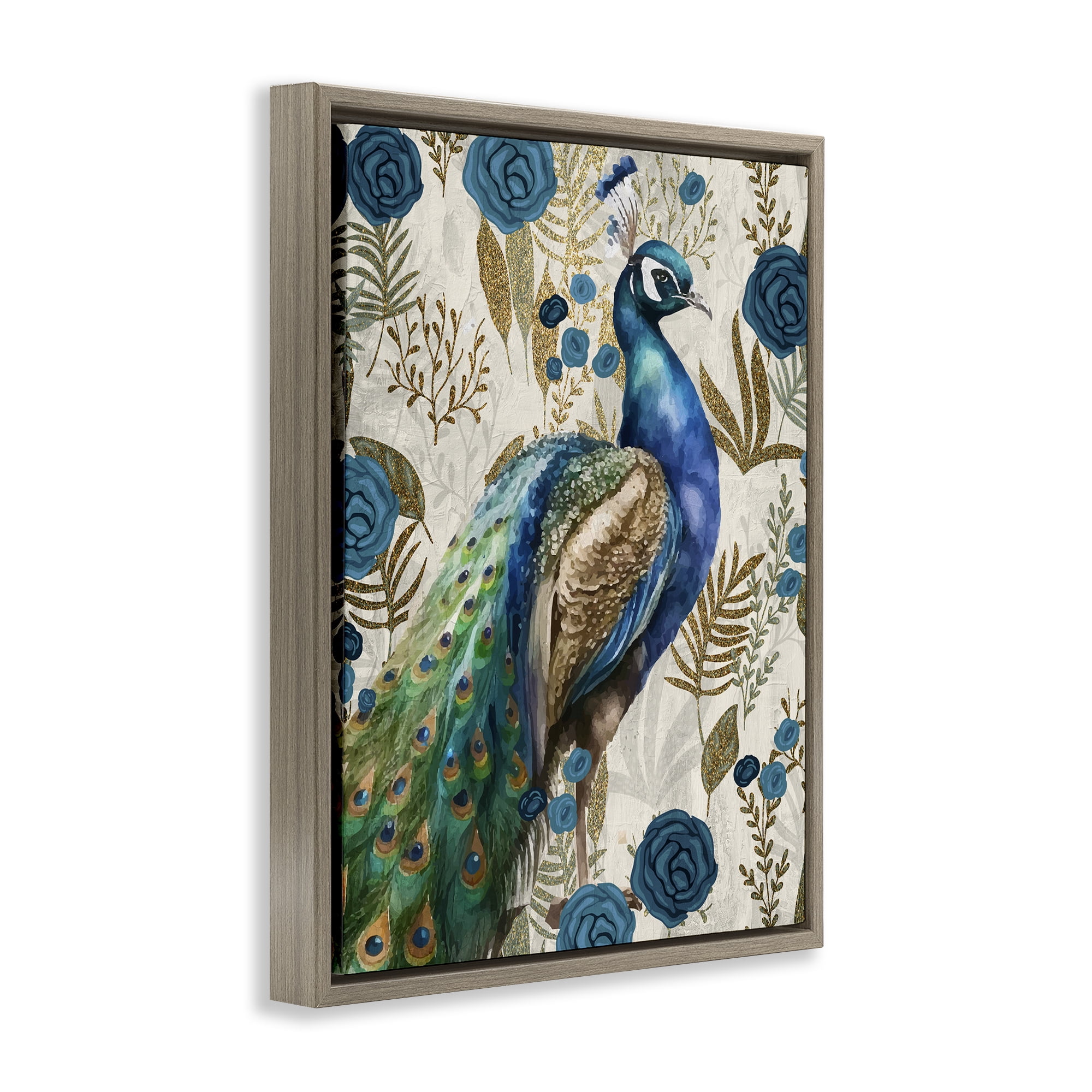 Stupell Industries Peacock Pride Botanicals Brown Framed Floater Canvas Wall Art, design by Kim Allen