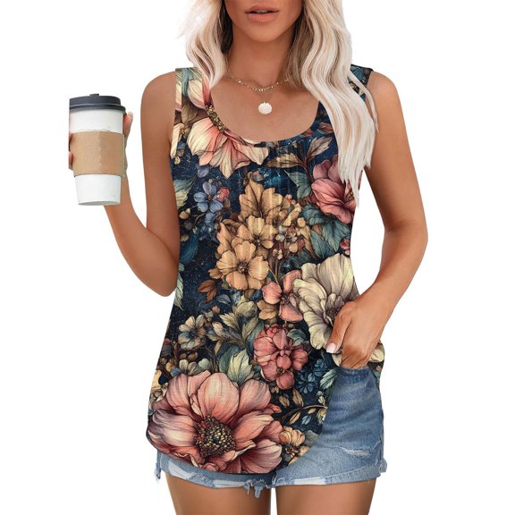 LiMoi Tank Top for Women Loose Fit T Shirts for Women Pack of 5 Print T Shirts for Women Pack Plus Size Blouses for Women Summer