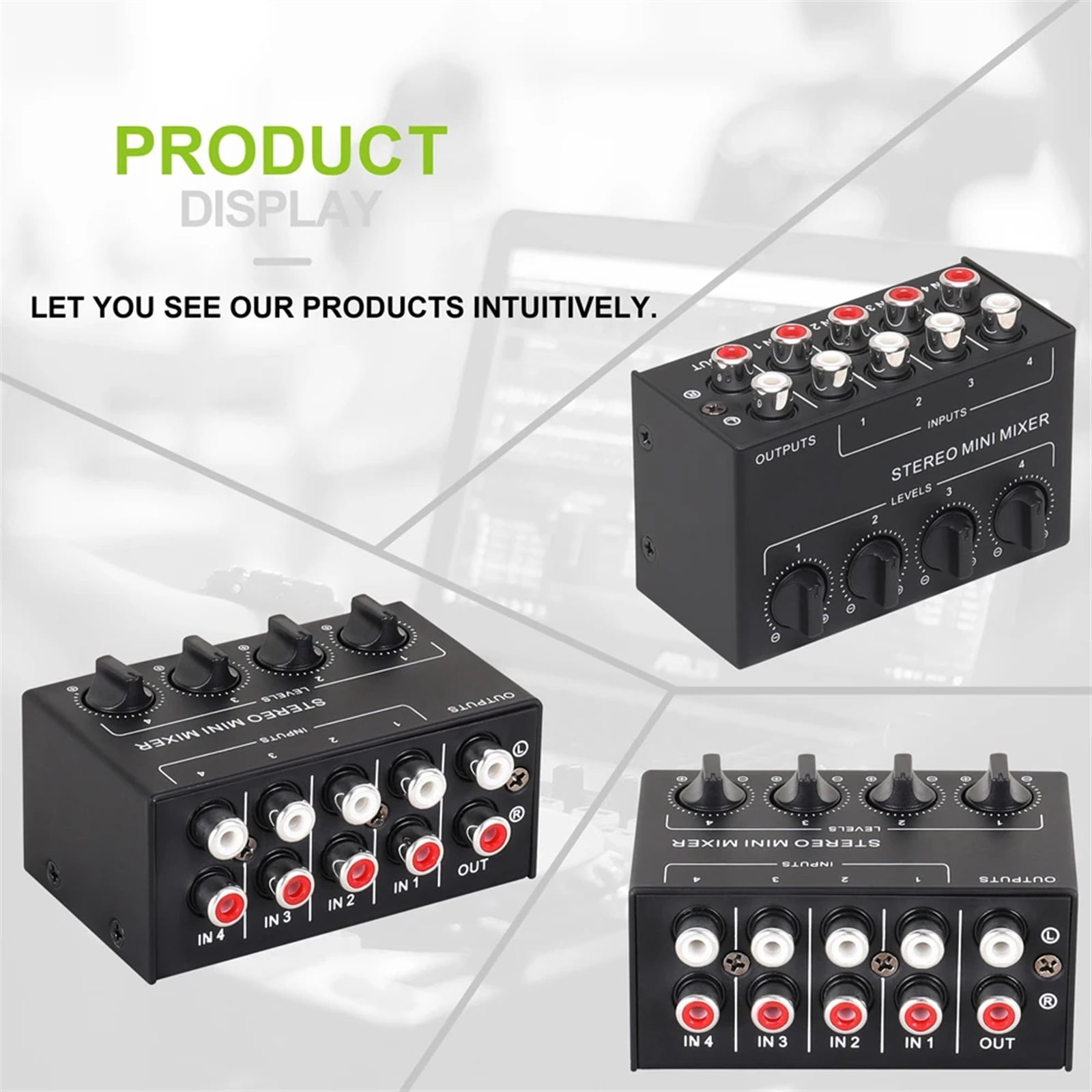 CX400 Mini Passive Stereo Mixer RCA 4-Channel Small Au-dio Mixer Stereo Dispenser for Live Studio DJ Equipment ,Easy to Operate