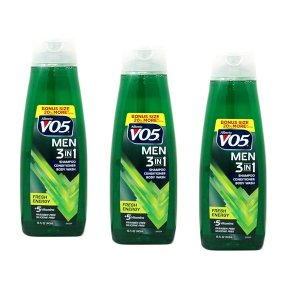 Alberto Vo5 Men 3-In-1 Shampoo Conditioner Body Wash Fresh Energy Scent 15 Fl. Oz. (3 Pack)