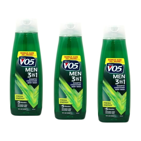 VO5 Alberto Men's 3-in-1 Shampoo Conditioner Body Wash, Fresh Energy 12.50 oz (Pack of 3)