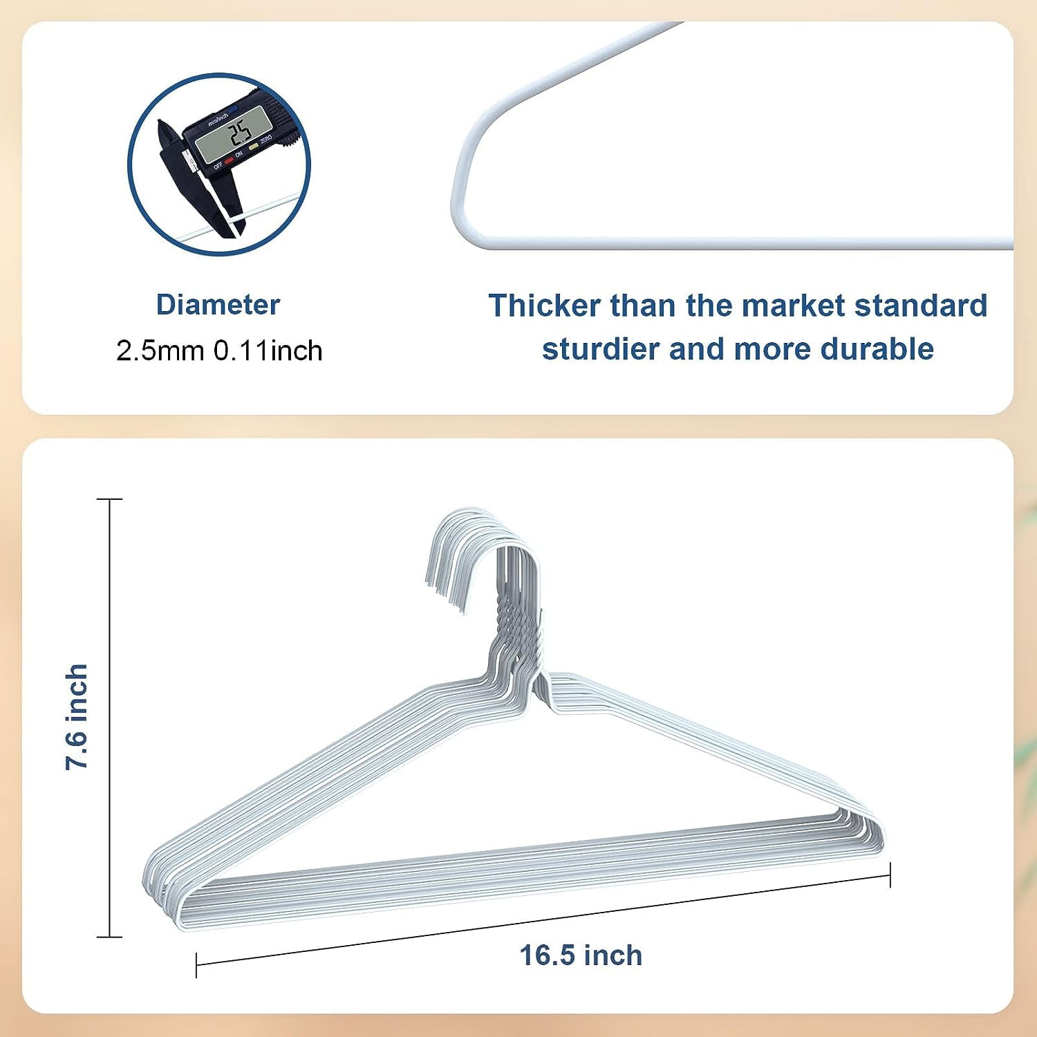 100 Standard Wire Shirt Hangers 16 Inch 14.5 Gauge (White)