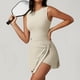thumbnail image 4 of Vestido de Tenis de Cuello Alto para Mujer, Sin Mangas, con Falda Cruzada y Pantalones Cortos Incorporados, Vestido Deportivo de Golf, Color Avena Albaricoque M, 4 of 9