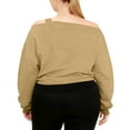 thumbnail image 5 of Enjoytime Pullover Sweatshirts for Women Solid Color Strap Shoulder Long Sleeve Tops Fashion Loose Casual Sweatshirt Khaki L, 5 of 7
