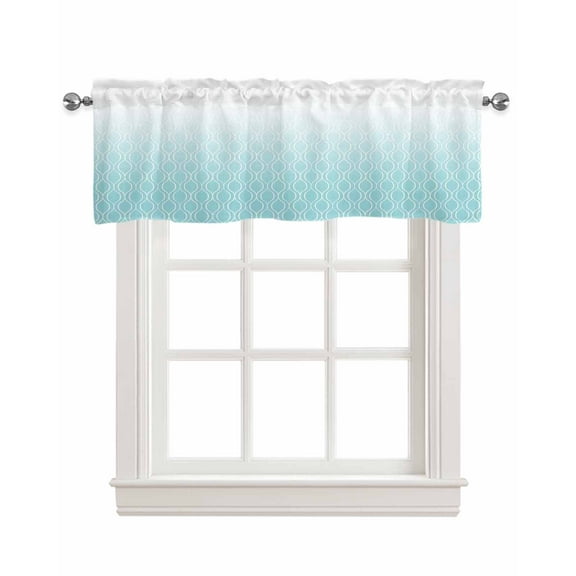 Morocco Blue Kitchen Valances for Windows Farmhouse Linen Window Valance Curtain for Living Room Window Treatment Geometric Abstract Ombre Lines Retro Valance Rod Pocket Topper Drape, 42 x 12 Inch