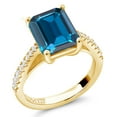 thumbnail image 2 of Gem Stone King 4.26 Ct London Blue Topaz White Created Sapphire 18K Yellow Gold Plated Silver Ring, 2 of 6