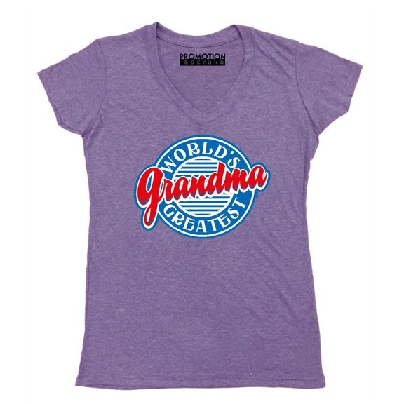 P&B World's Greatest Grandma Funny Women's V-neck, Heather Purple, L