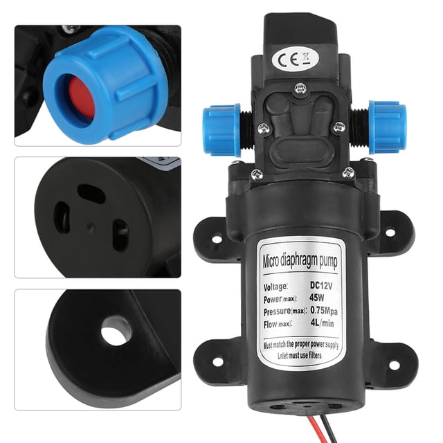 Bomba de agua autocebante de microdiafragma de 12 V CC y 45 W, bajo nivel de ruido, caudal de 4 l/min, color negro