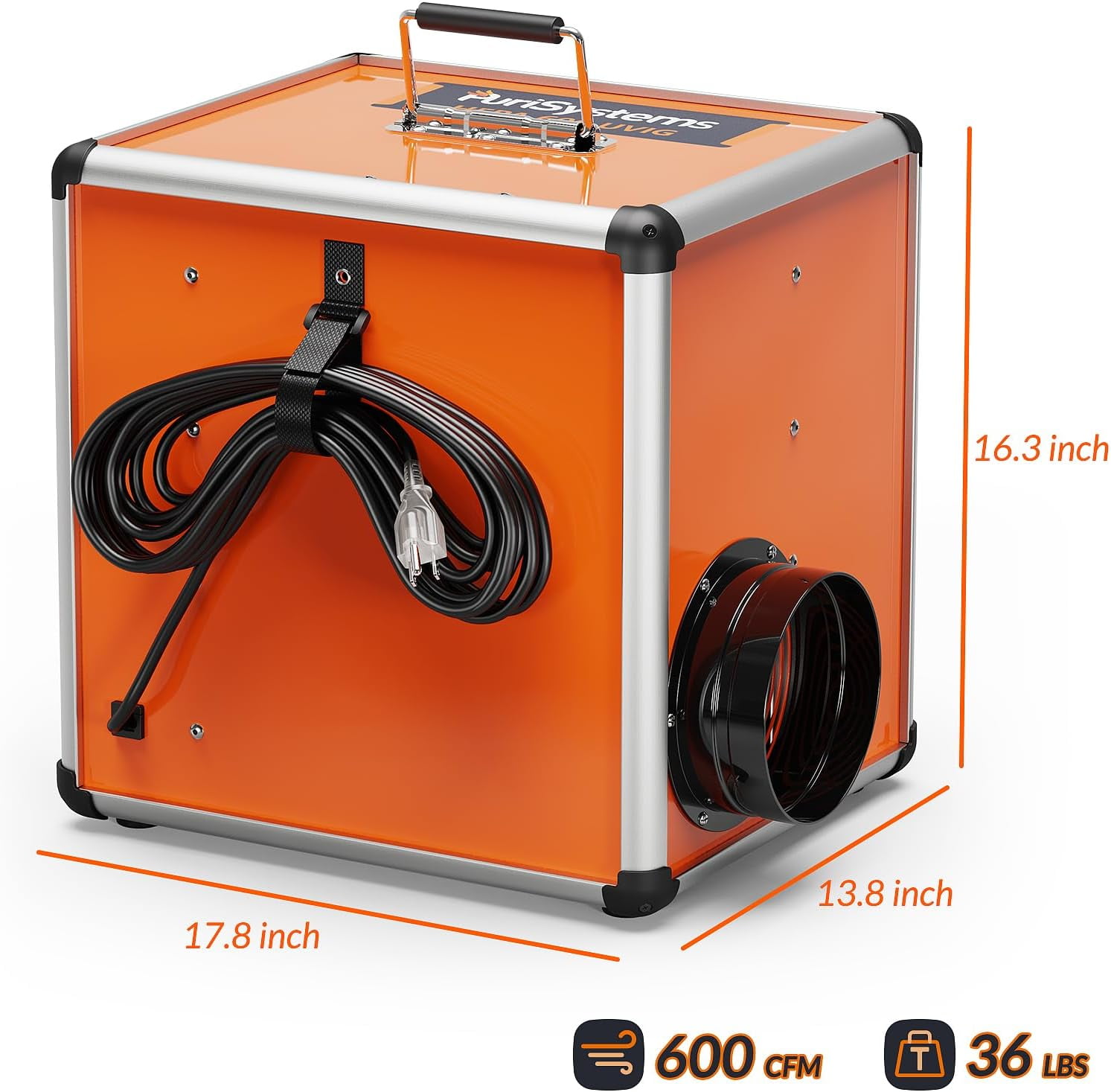 Air Scrubber, Industrial/Commercial Air Purifier with Light/Ion Generator, 5-Stage Filtration, 800 sq.ft, 600 CFM, Stackable, GFCI Outlet, Heavy Duty Negative Air Machine
