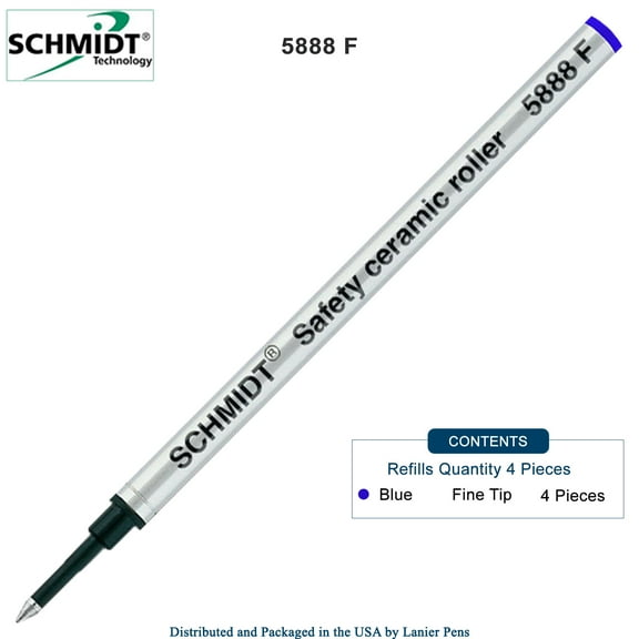 Schmidt 5888 Blue 4-Pack B Safety Ceramic Rollerball Refill, 0.6mm Fine Tip, 4 5/16" L x 0.245" Dia (SC58101)
