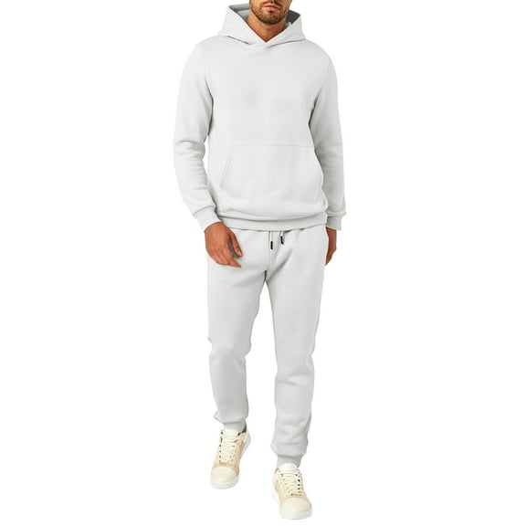 Fgvctg Sweat Set for Men 2 Piece Fall Lounge Hoodie Athletic Sweatsuits Comfy Jogger Sweatpants Oversized Sweatshirts Tracksuit with Pockets White S