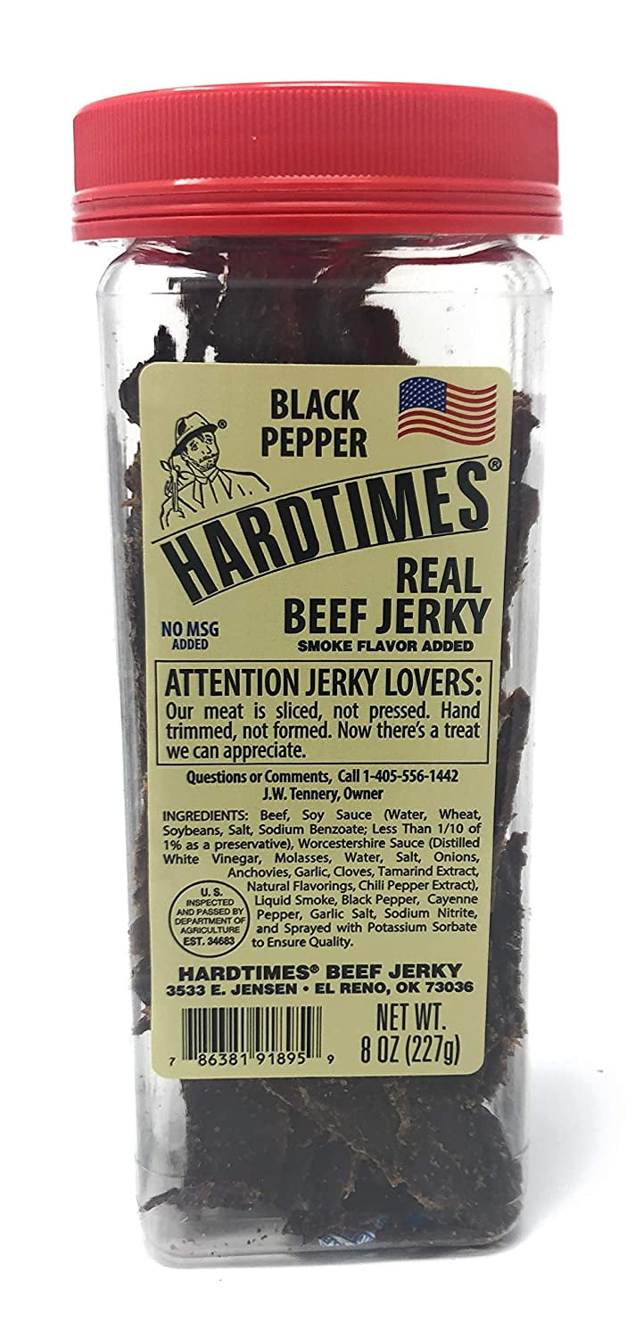 Hard Times 8oz Jar Peppered Real Beef Jerky Sliced Hand Trimmed Dry