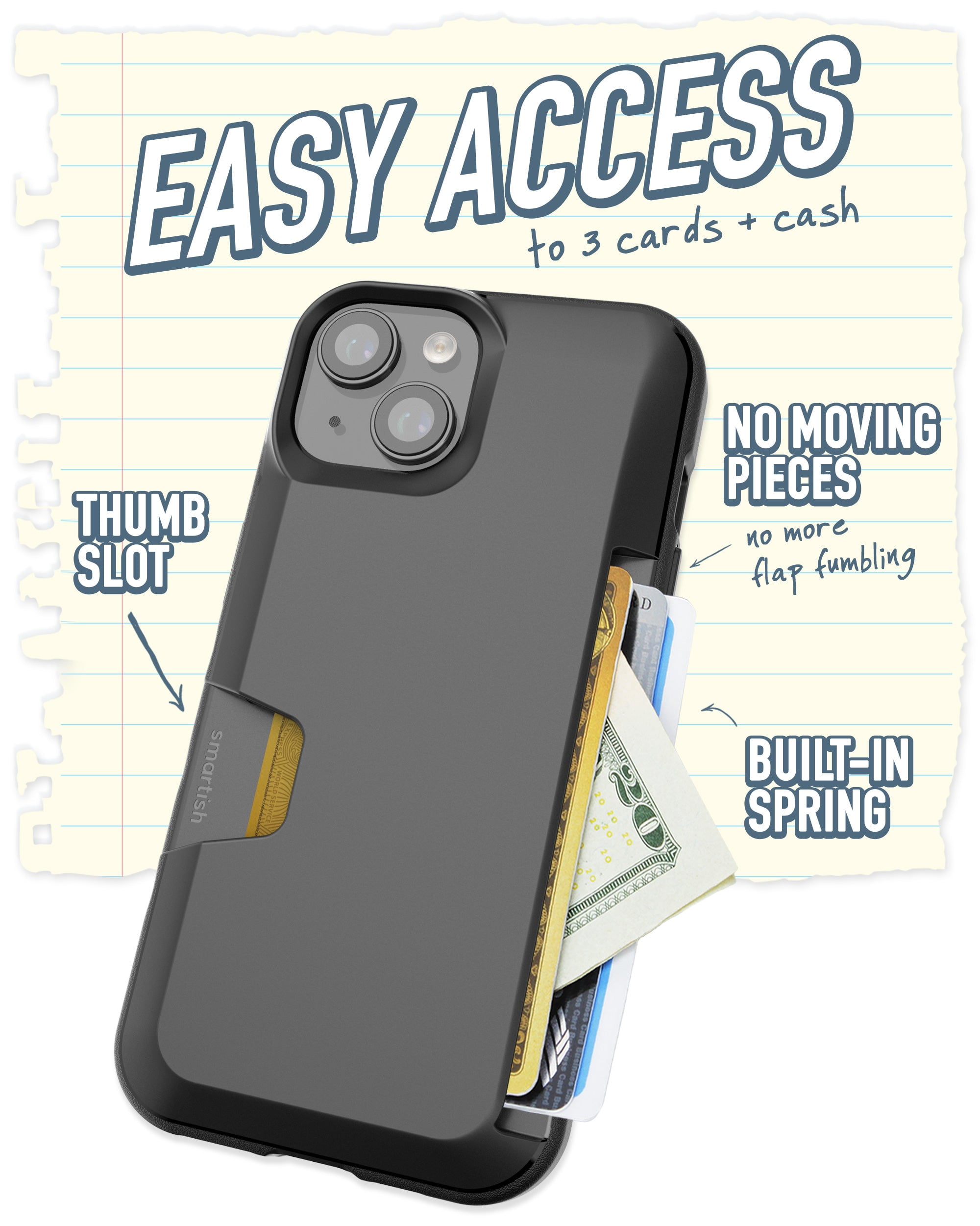 Smartish iPhone 15 Wallet Case - Wallet Slayer Vol. 1 [Slim + Protective] Credit Card Holder - Black Tie Affair