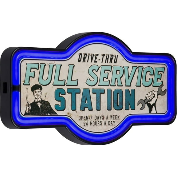 Full Service Station LED Neon Sign Vintage Inspired Retro Wall Decor for the Home, Game Room, Bar, or Man Cave (17” x 9.5” x 2”)