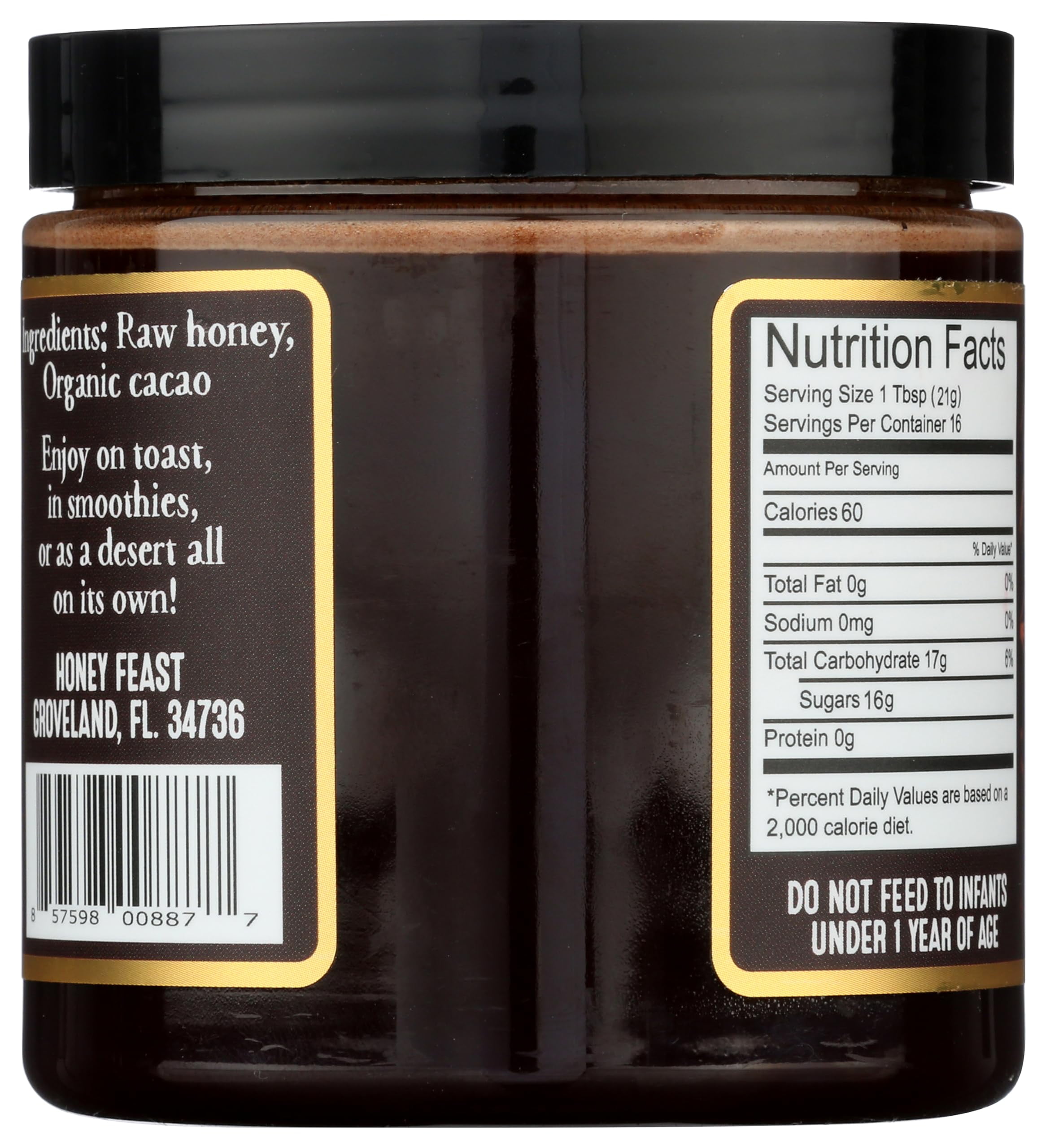 HONEY FEAST Raw Honey with Organic Cacao, 12oz (Pack of 6)