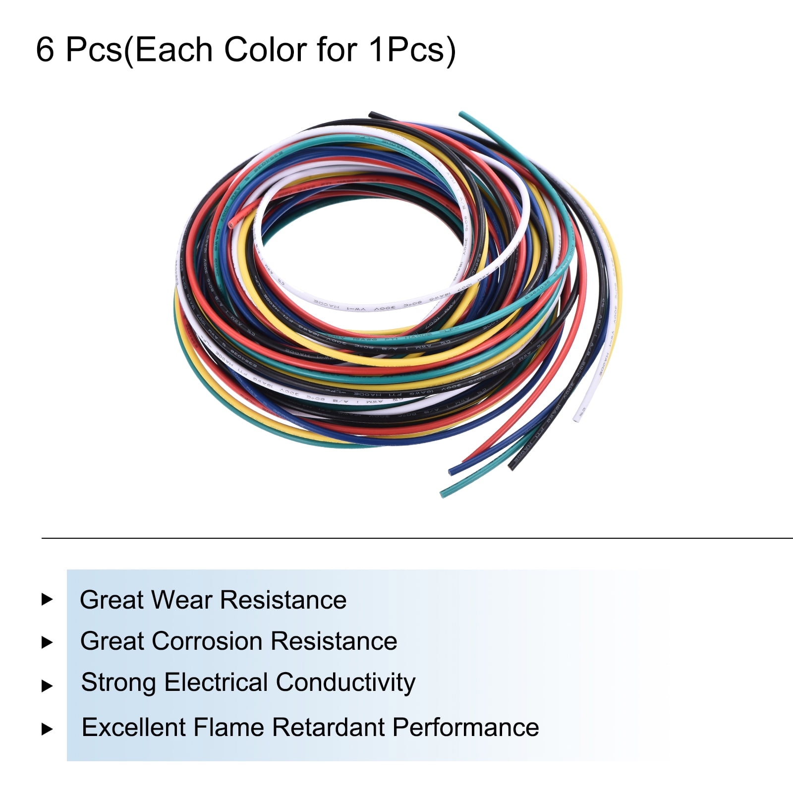 18 Gauge Hookup Wire 3.0m/10ft 18AWG Flexible Electrical Wire Tinned Copper Stranded 6 Color, 2mm