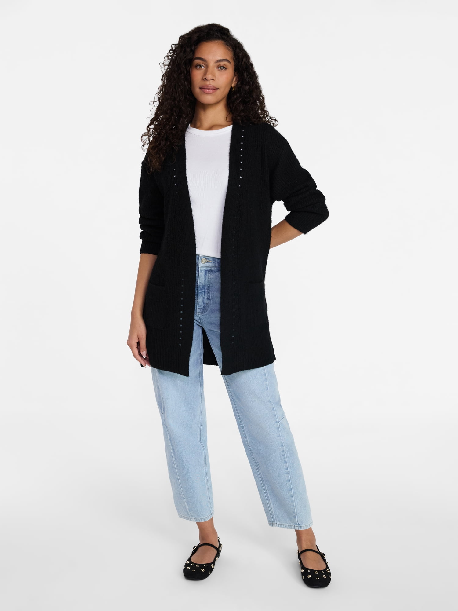 Time and Tru Women's Open Front Cardigan Sweater with Long Sleeves, Sizes XS-XXXL