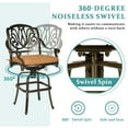 thumbnail image 4 of MEETWARM 3-Piece Patio Swivel Bar Set, All-Weather Cast Aluminum Outdoor High Bar Stool Bistro Set for Backyard Garden w/2 Cushions Bar Chairs with Footrest and 38.5" Bar Table, 2" Umbrella Hole, 4 of 8
