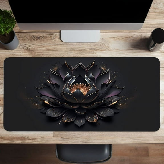 Black Lotus Flower Large Art Large Gaming Mousepad Computer HD Keyboard Pad Mouse Mat Desk Mats Natural Rubber Anti-Slip Office Mouse Pad Desk Accessories