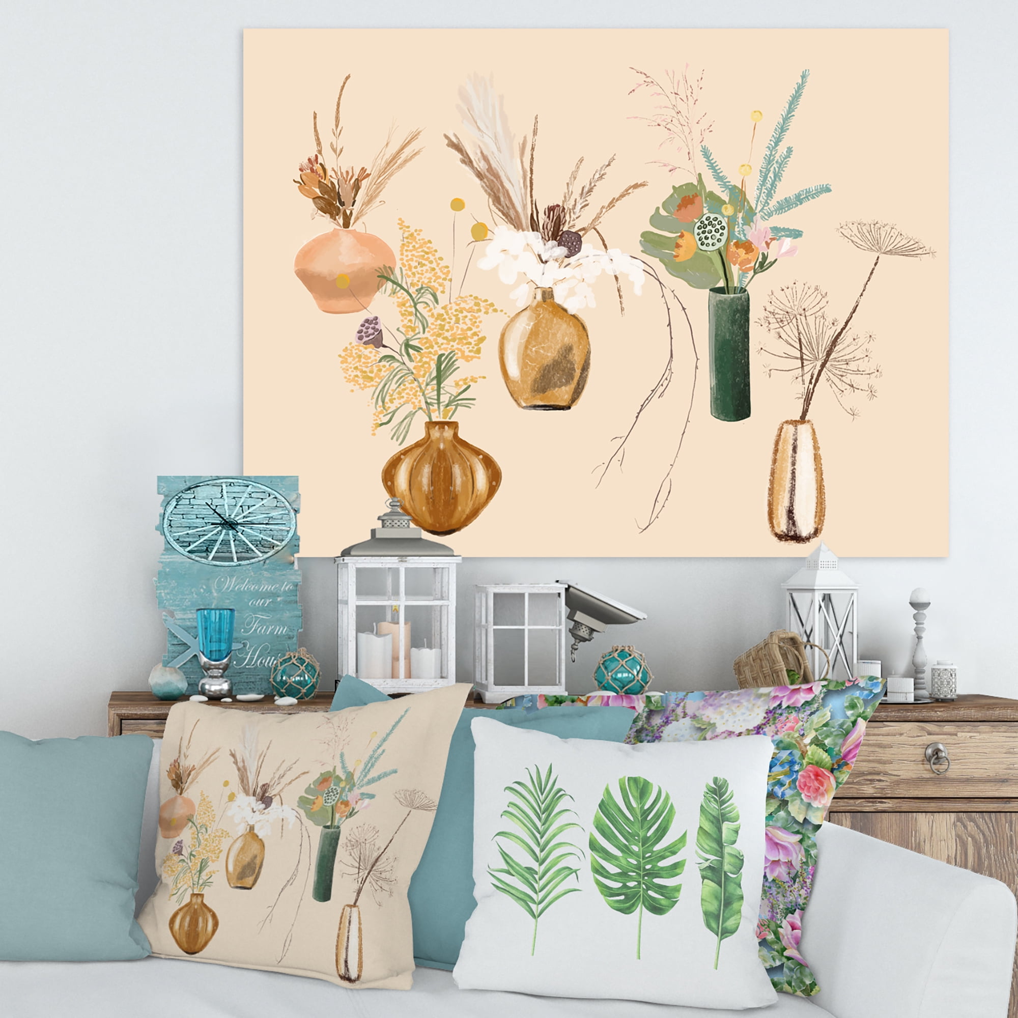 Designart ' Gold Vases With Bouquets Of Wildflowers III ' Traditional Canvas Wall Art Print