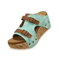 thumbnail image 3 of Domuza Women Wedge Sandals Cork Footbed Sandals Open Toe Buckle Band Platform Wedges Casual Comfortable Summer Dressy Shoes Green 7（EU-38）, 3 of 4