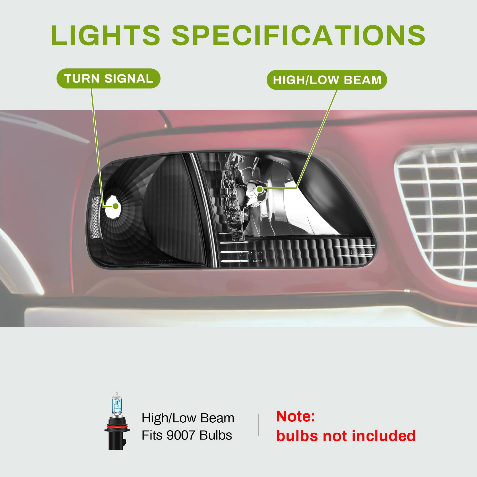 RVNI Front Headlights Assembly+Corner Lamps Pair Fits 1997-2003 Ford F-150 Expedition