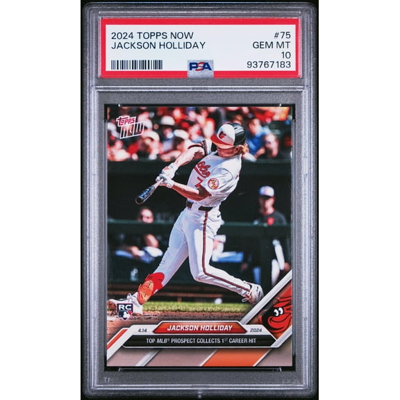 Graded 2024 Topps Now Jackson Holliday #75 1st Career Hit Rookie RC Baseball Card PSA 10 Gem Mint