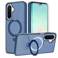 thumbnail image 1 of Asuwish Phone Case for Samsung Galaxy A16 A26 A17 5G/4G Tempered Glass Screen Protector Magnetic Folding Stand Frosted Translucent Rugged Shockproof Protective Cell Cover A 16 26 16A Women Men Blue, 1 of 6