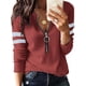 thumbnail image 1 of Camisetas de manga larga para mujer con cuello en V y cremallera, blusa tipo túnica de punto tipo gofre, 1 of 2