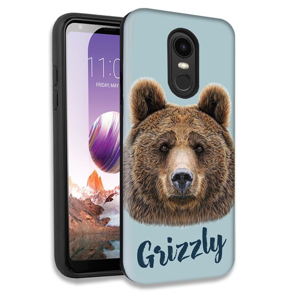 Mundaze Grizzly Bear Double Layer Hybrid Case Cover For LG Tribute Empire/Risio 3/K8 K8 Plus 2018