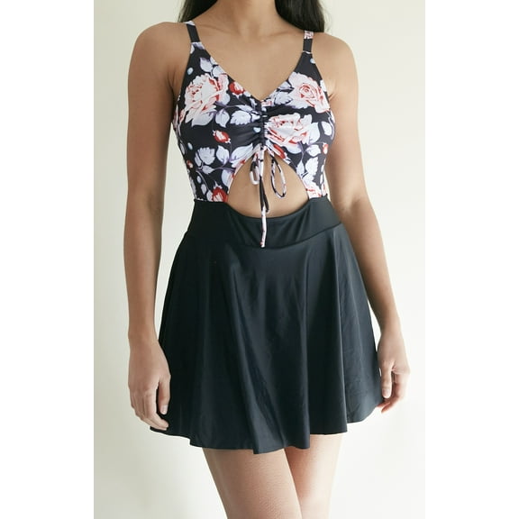 LIORA Women’s Cut Out One Piece Skirt Swimsuit V Neck Swimwear Floral Bathing Suits