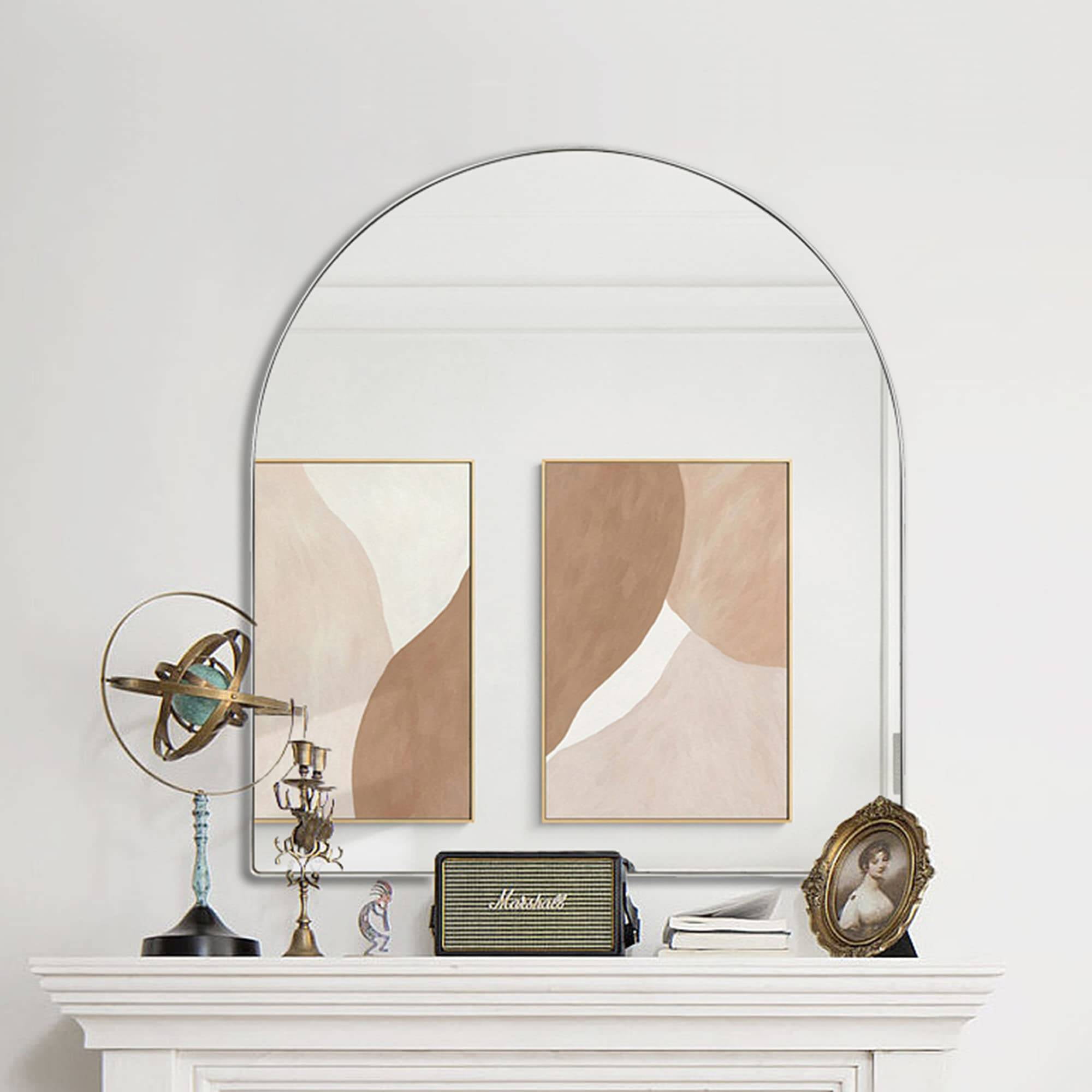 Brushed Nickel Arched Wall Mirror Bathroom Mirror With Metal Frame Arched Top Vanity Mirror