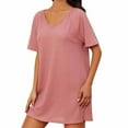 thumbnail image 2 of QUINDOS Womens Pajamas Short Mini Nightgowns for Women Short Sleeve Striped Sleep Shirt Casual Solid Waffle Loose Sleepwear Night Dress, 2 of 4