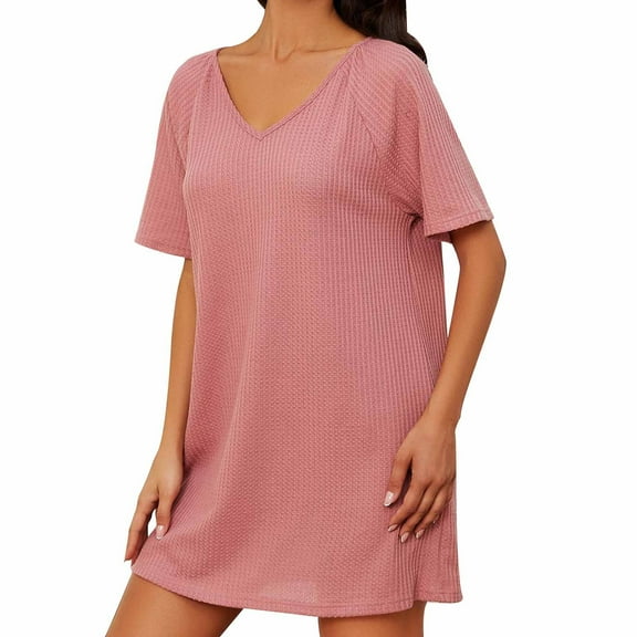 Jgppe Womens Tshirt Dress Knit Breathable V Neck Short Sleeve Casual Sleepshirts Pajamas