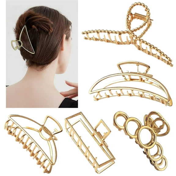 5pcs Hair Clips Set, Golden Large Clips For Thick And Thin Hair, Non-Slip Metal Hair Clip, Hair Clip Hair Claw For Women Hair Styling Tool