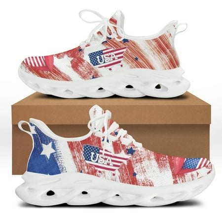 

USA Flag Flat Mesh Shoe American Flag Custom Print Chunky Shoes Soft Sneakers National Design zapatillas running hombre