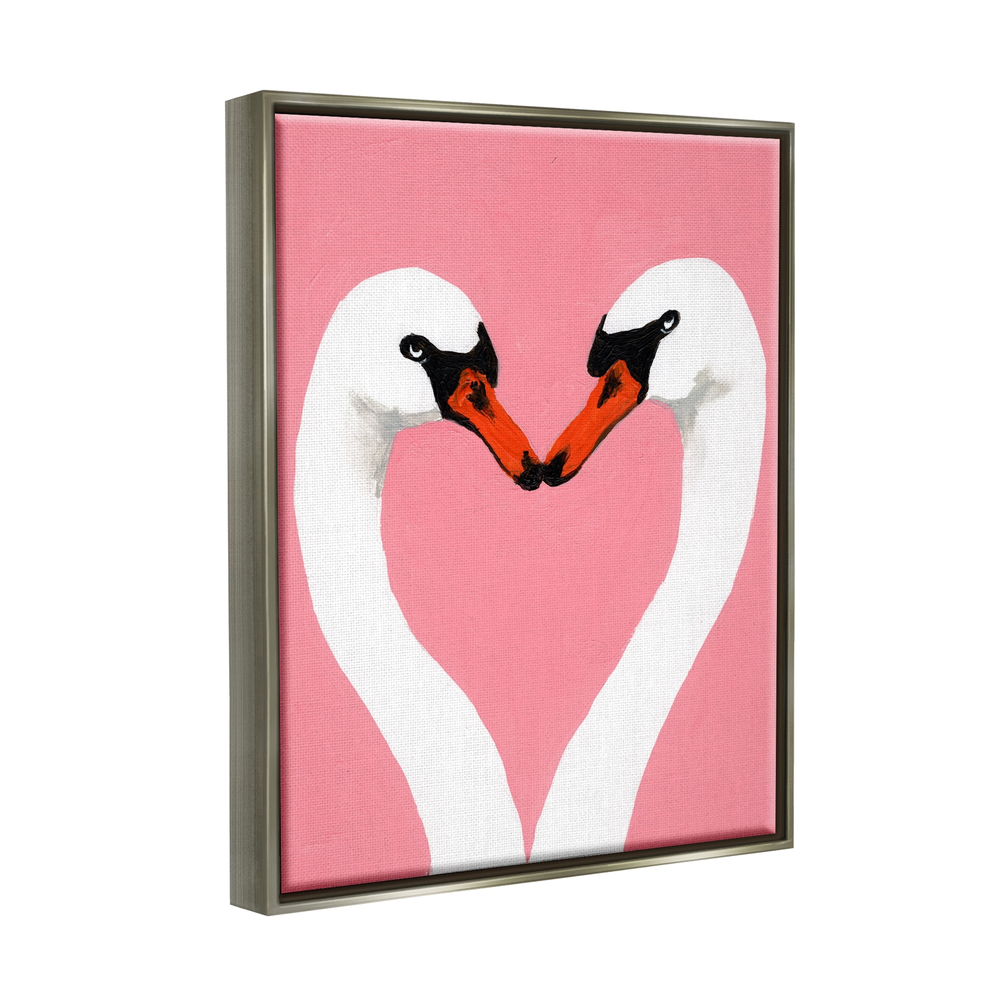 Stupell Industries Pink Swan Beaks Heart Shape Animals & Insects Painting Gray Floater Framed Art Print Wall Art