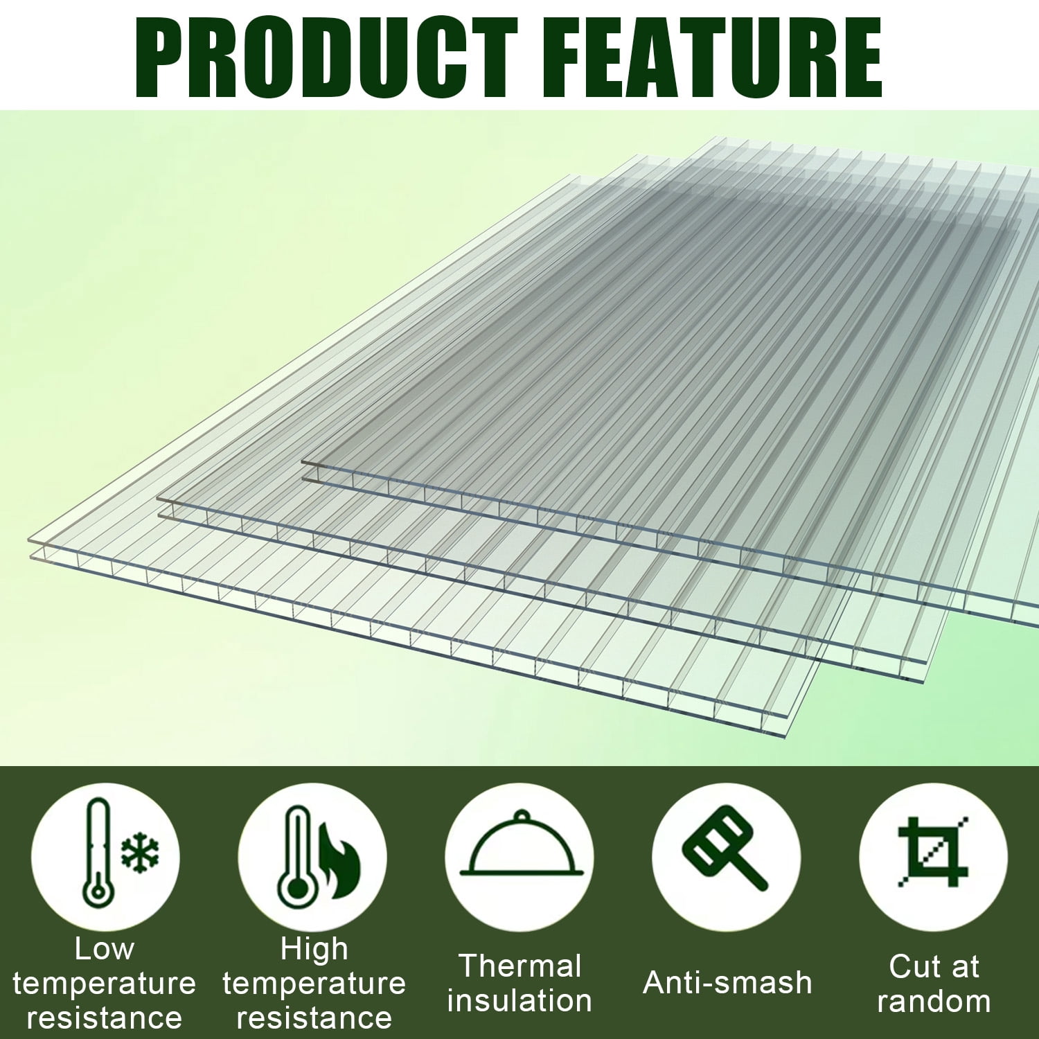 Leumius 10 Pack Twin Wall Polycarbonate Panels for Greenhouses,Shatterproof UV Blocking Greenhouse Cover Panels, Lightweight Insulated Roof Panels for Outdoor Garden,Patio,Balcony,2' X 4' X 0.16''