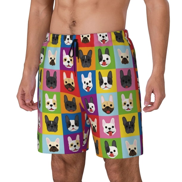 Fotbe Colorful Bulldog Traje de Baño para Hombre – Shorts de Natación de Secado Rápido con Forro y Bolsillos-3X-Large