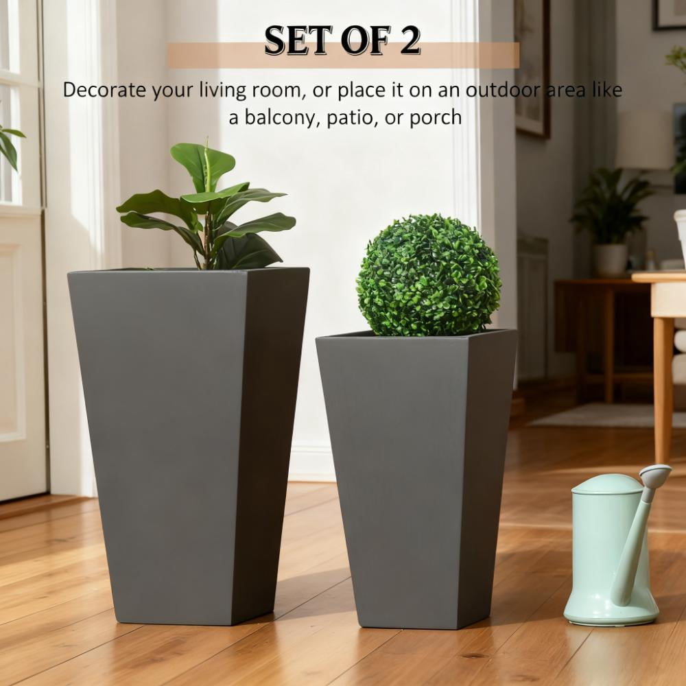 Plant Pot, 2-Pack Outdoor Planter Set, Durable & Stackable Flower Pots with Drainage Holes, for Porch, Entryway, Patio, Yard, Garden