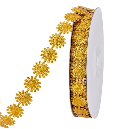 1 Roll Sparkle Polyester Flower Lace Trim Ribbon for Garment Accessories Gold 5/8 inch(17mm) about 20.00 Yards(18.29m)/Roll