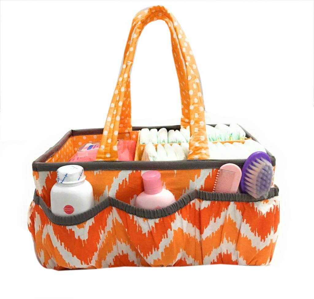 Bacati - Mix N Match Ikat Chevron/Dots Nursery Storage Caddy, Orange/Gray