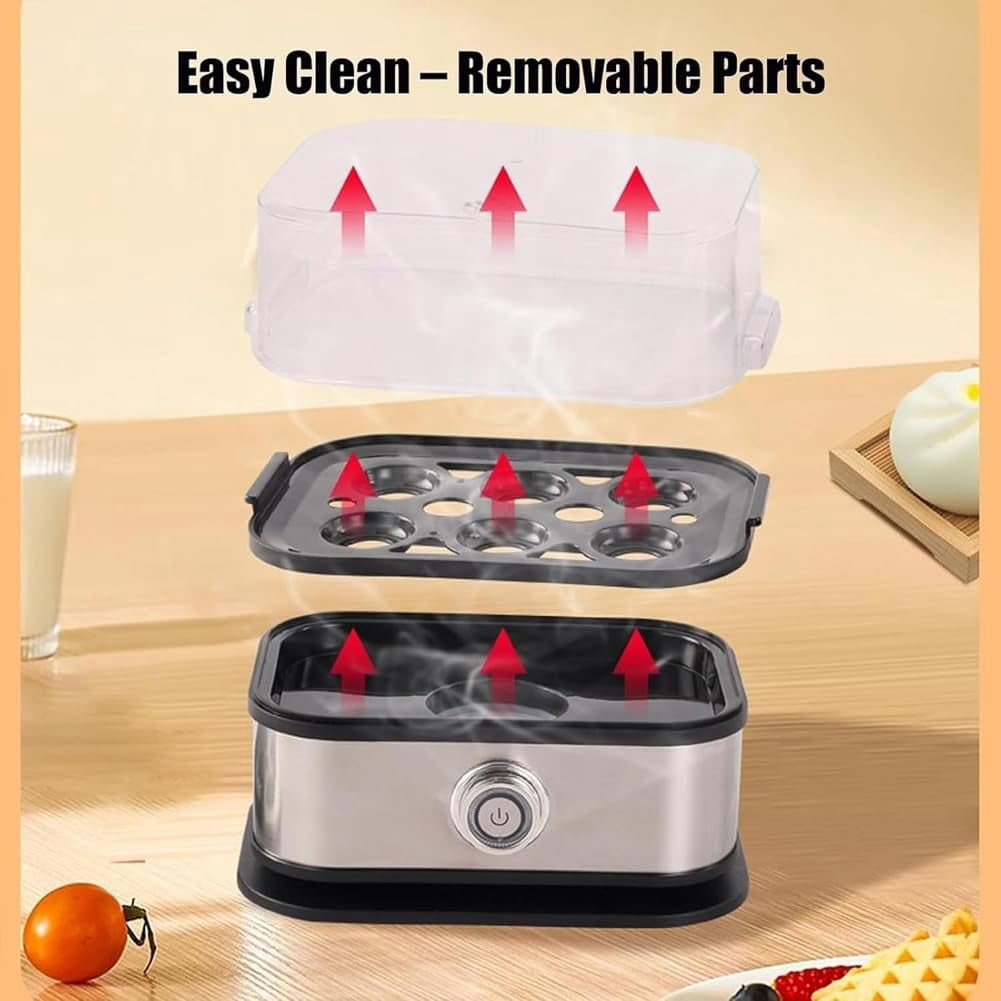 Smart Egg Cooker with Auto Shut Off, Eggs Maker with Tray Lid Soft/Medium/Hard Boiled Poached Egg Cookers, Effortless Egg Cooking with the Ultimate Stainless Steel Cooker(1PC)