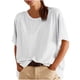 thumbnail image 1 of Camisas de Manga Corta para las Mujeres Casual Cuello Redondo Sólido, Mezcla de Algodón Moda de Verano Blusa Superior, 1 of 9