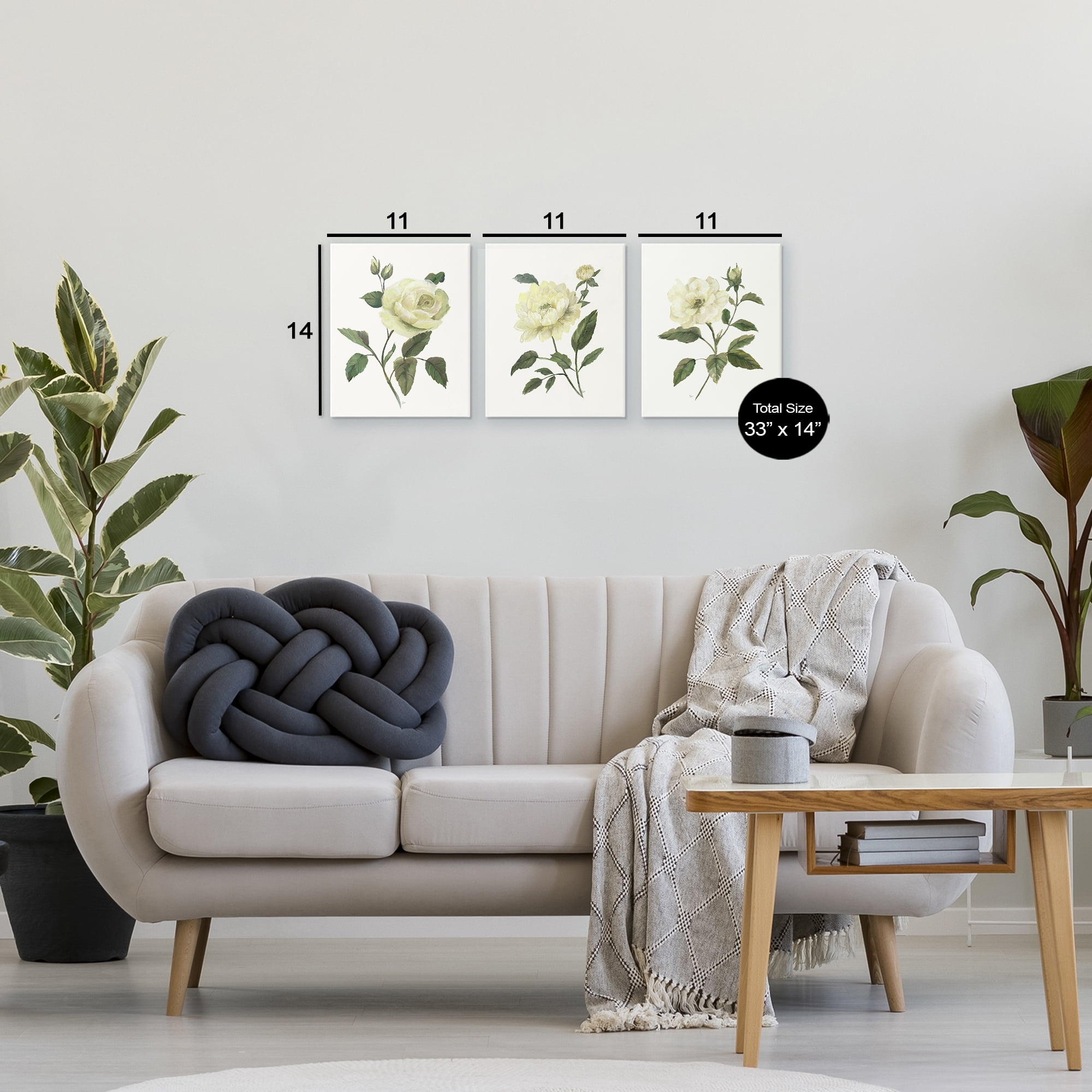 Stupell Industries Ivory Budding Garden Flowers 3 Piece Canvas Wall Art Set, design by Nan