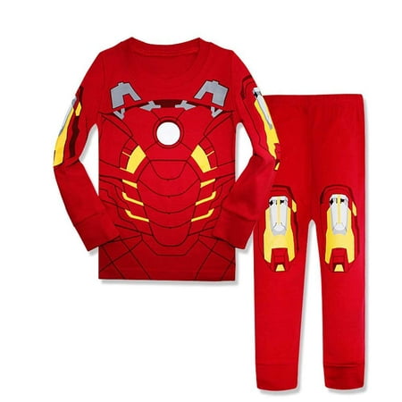 

N aix Little Boys Cotton Pajamas Kid`s Cartoon Sleepwears Super Hero Pjs 2 Piece Set (Long sleeve-Iron Man 7T)