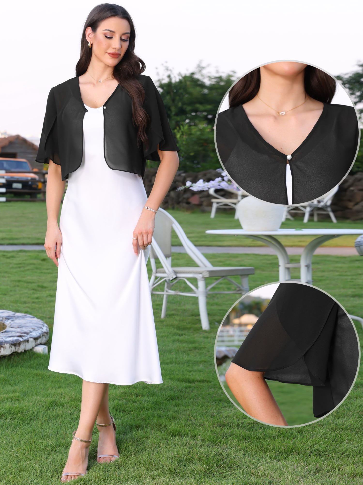 DARING DIVA Women's Chiffon Open Front Ruffle Short Sleeve Cardigan XL Black