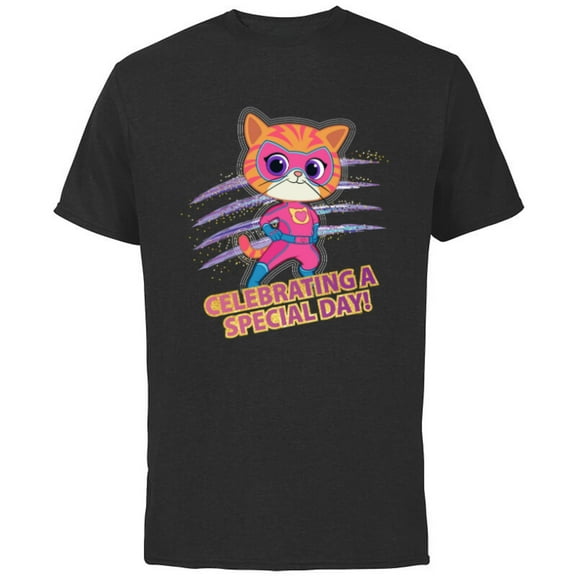 Disney Junior SuperKitties Celebrating Special Day Birthday - Short Sleeve Cotton T-Shirt for Adults - Customized-Black